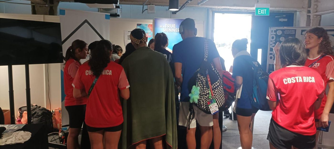 Athletes queueing for the Passionate Nails station at the championships